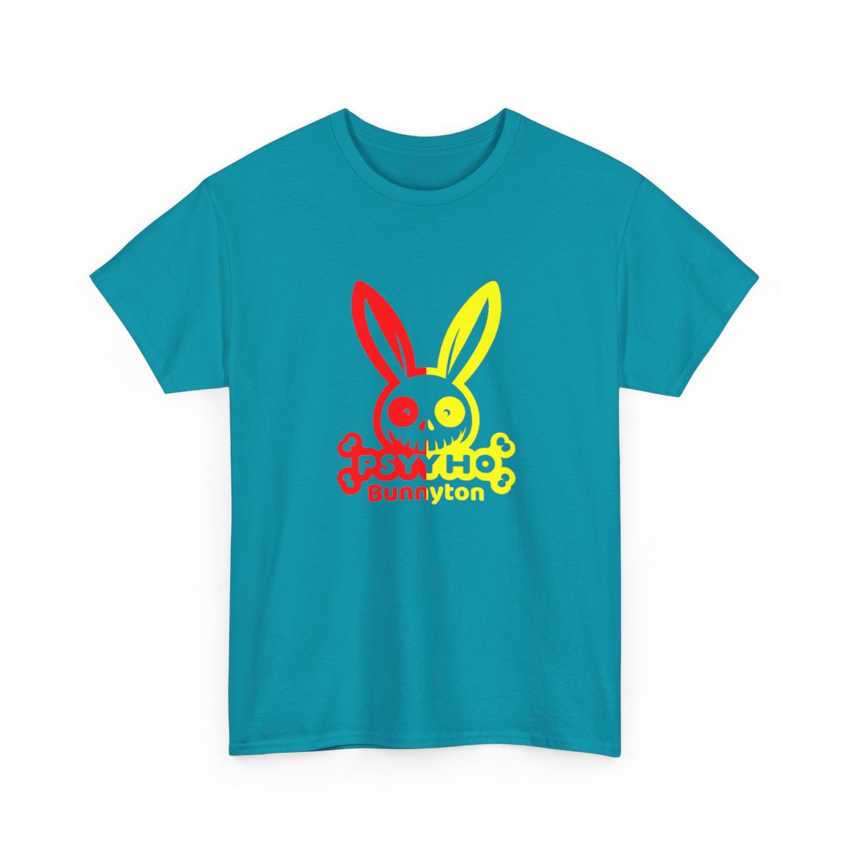 Unisex Heavy Cotton Tee PSHYYHO BUNNYTON Red Yellow Design