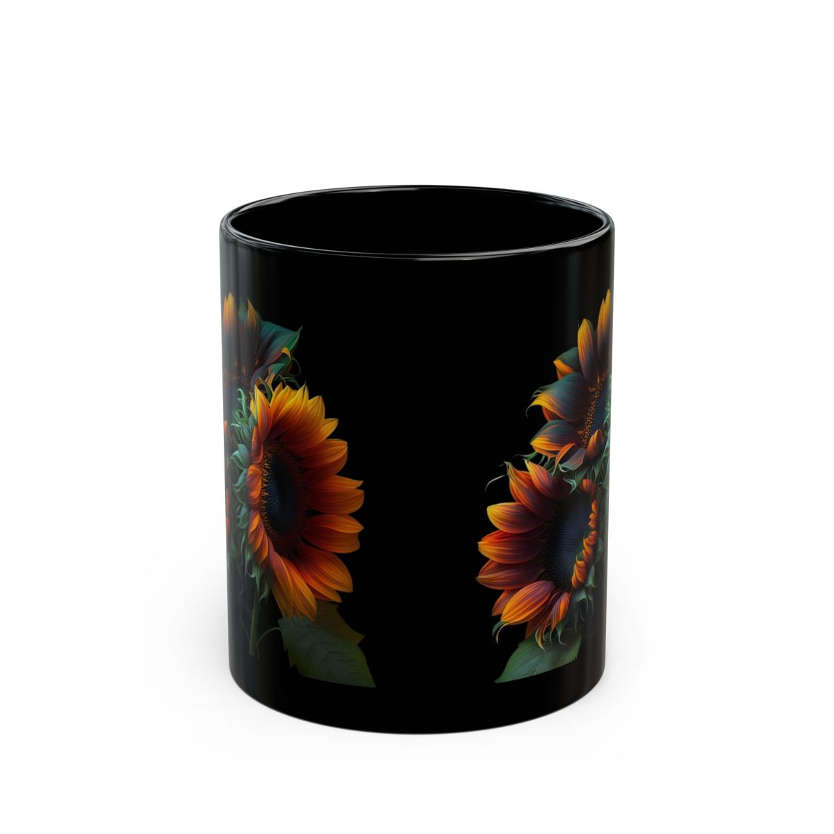 Dark Sunny Blooms Black Background 11oz and 15 oz Black Mug