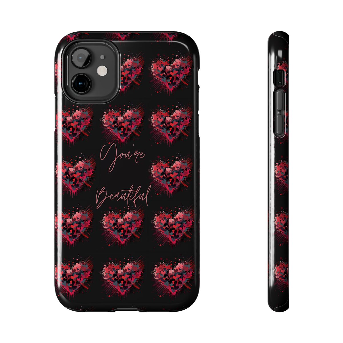 Tough Phone Cases, Red Hearts Phone Case, Gift Phone Case, Black Phone Case