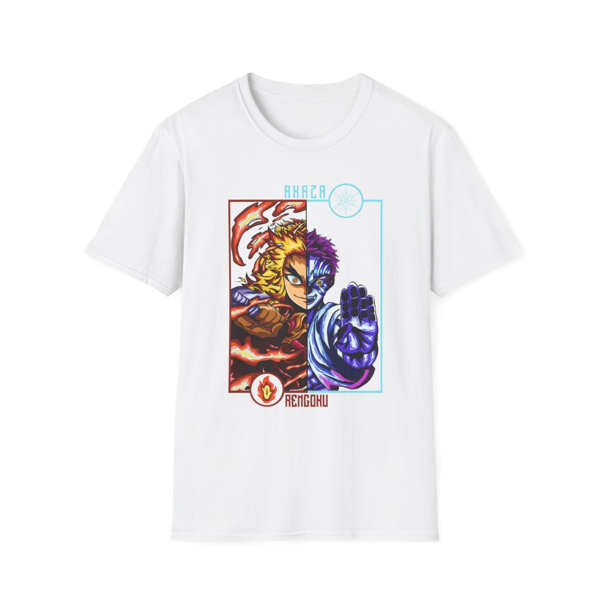 Unisex JL Anime T-Shirt Softstyle Front and Back Printed - Akaza vs Rengoku