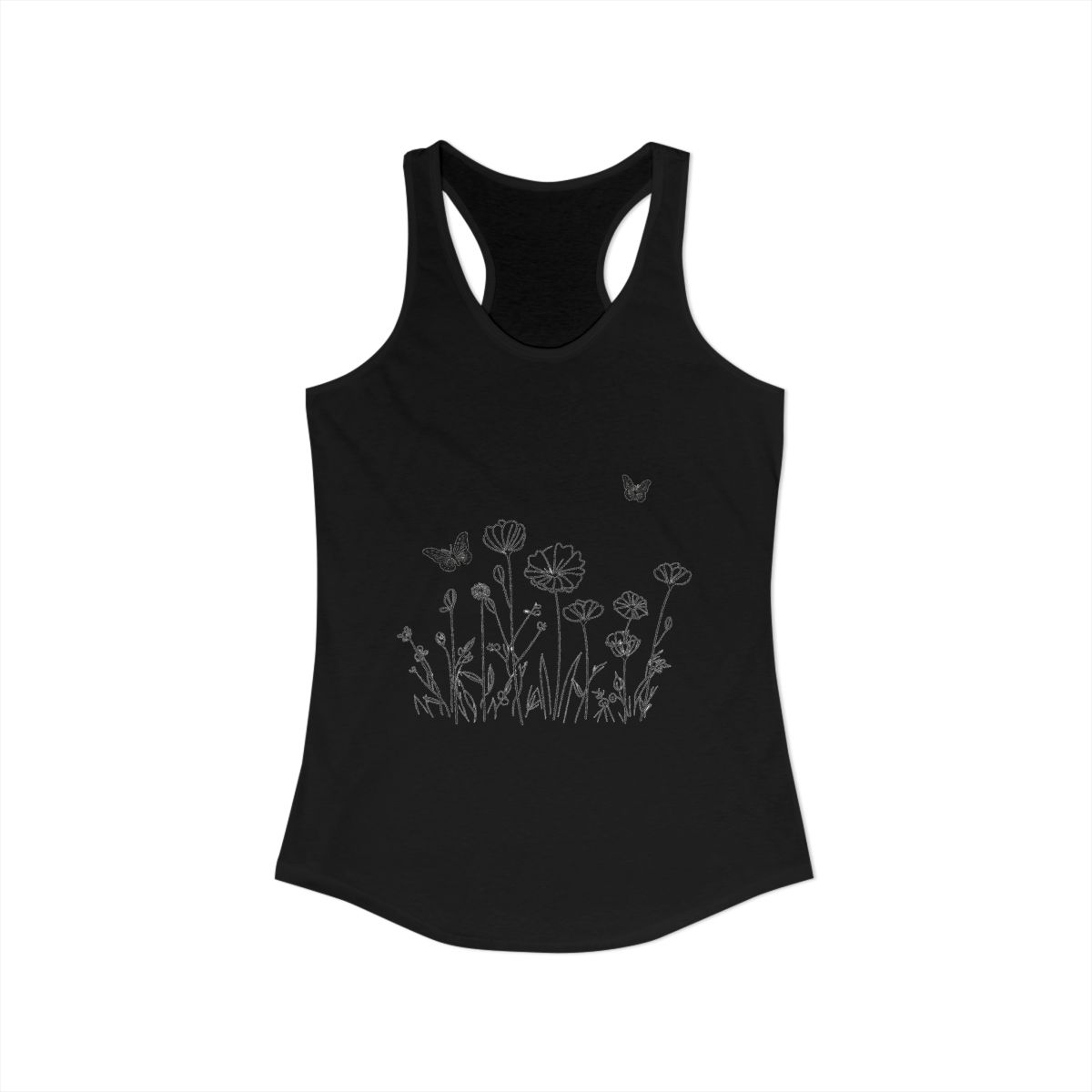 Women's Ideal Racerback Tank, Butterfly Floral Tank Top, Line Art Tank Top
