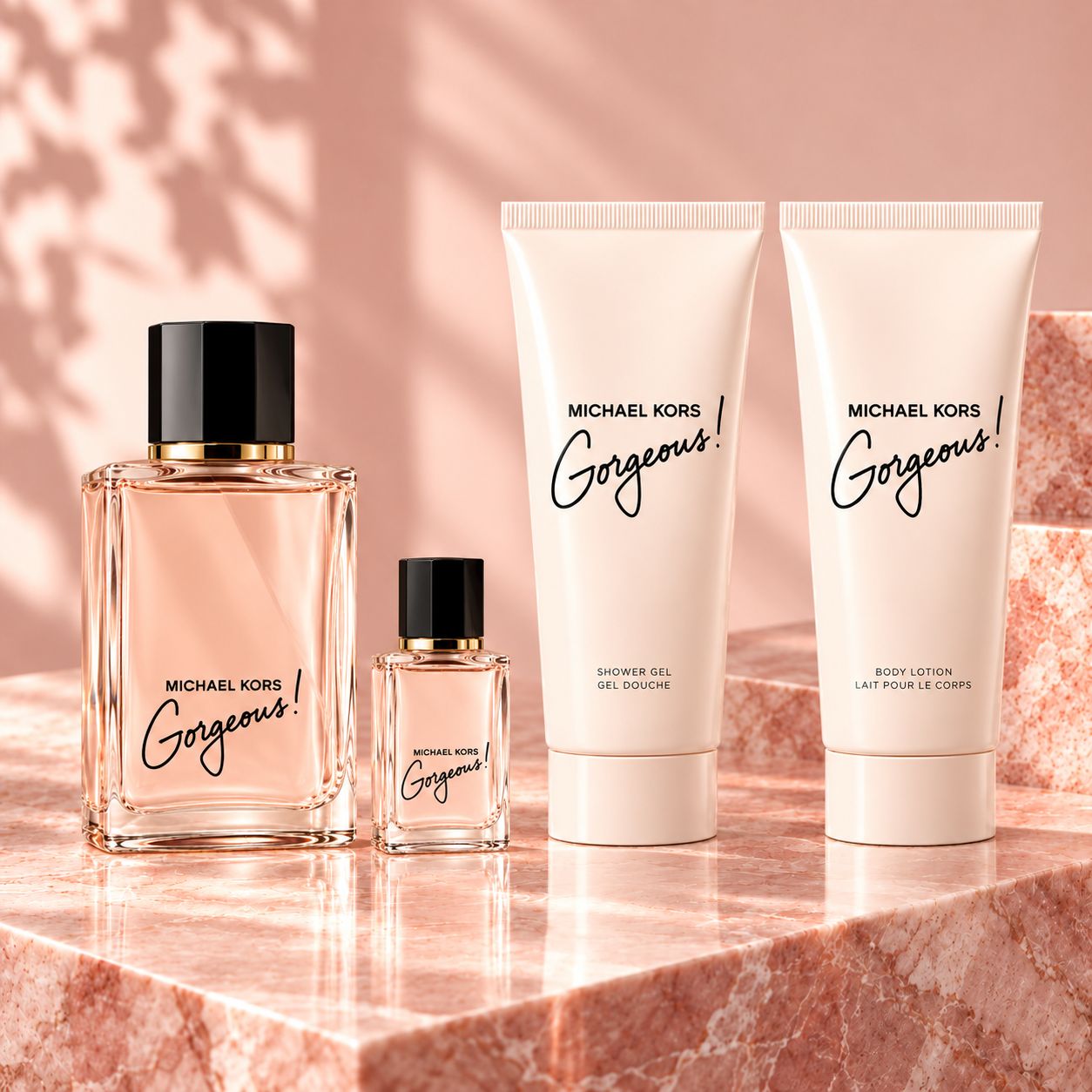 Michael Kors Gorgeous set with 100 ml perfume, 5 ml miniature, 100 ml shower gel and 100 ml body lotion