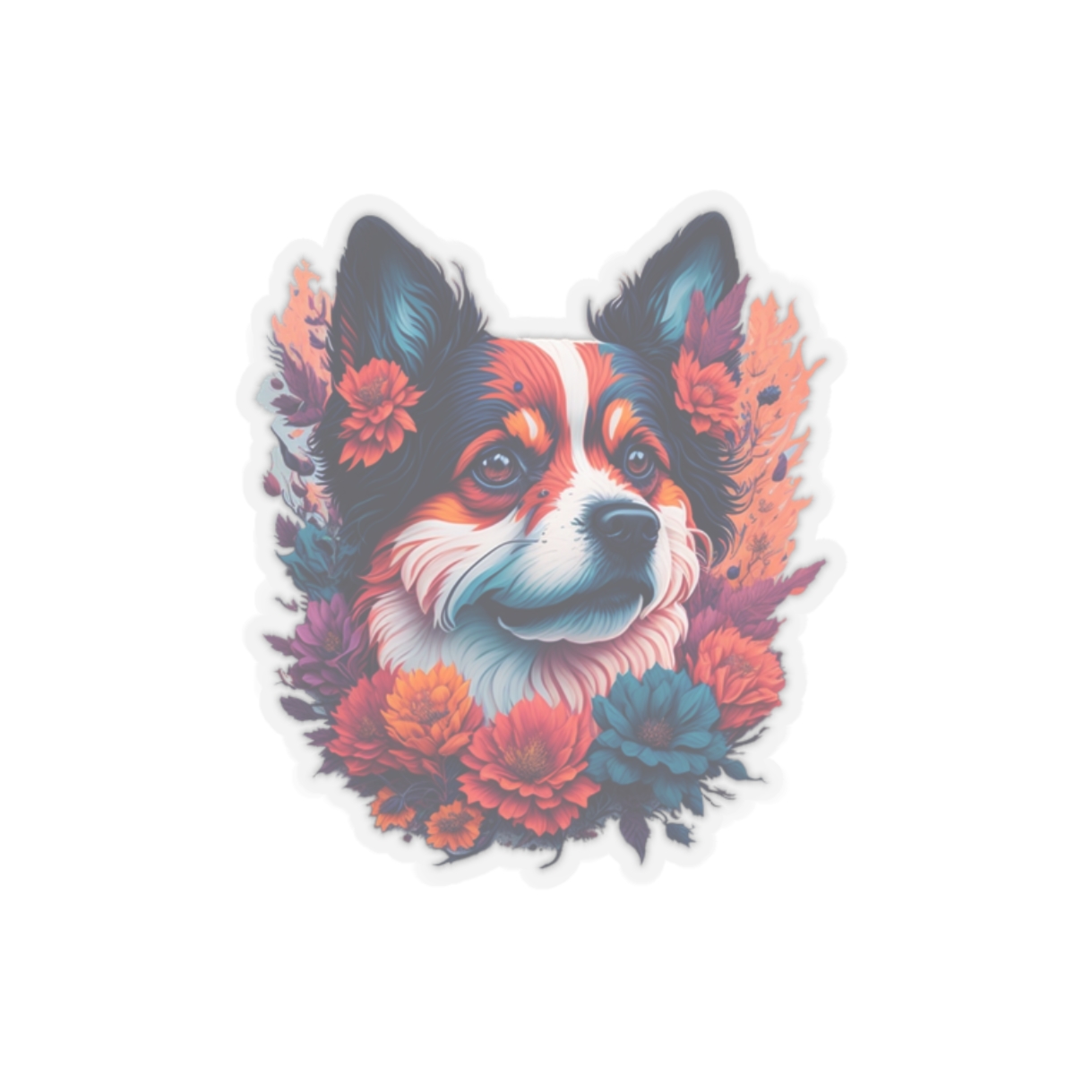 Kiss-Cut Stickers, full colors flowers dog stickers, water colors dog stickers