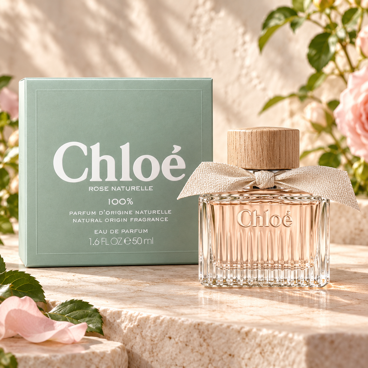 Chloé Rose Naturelle 50 ml bottle beside its cream box