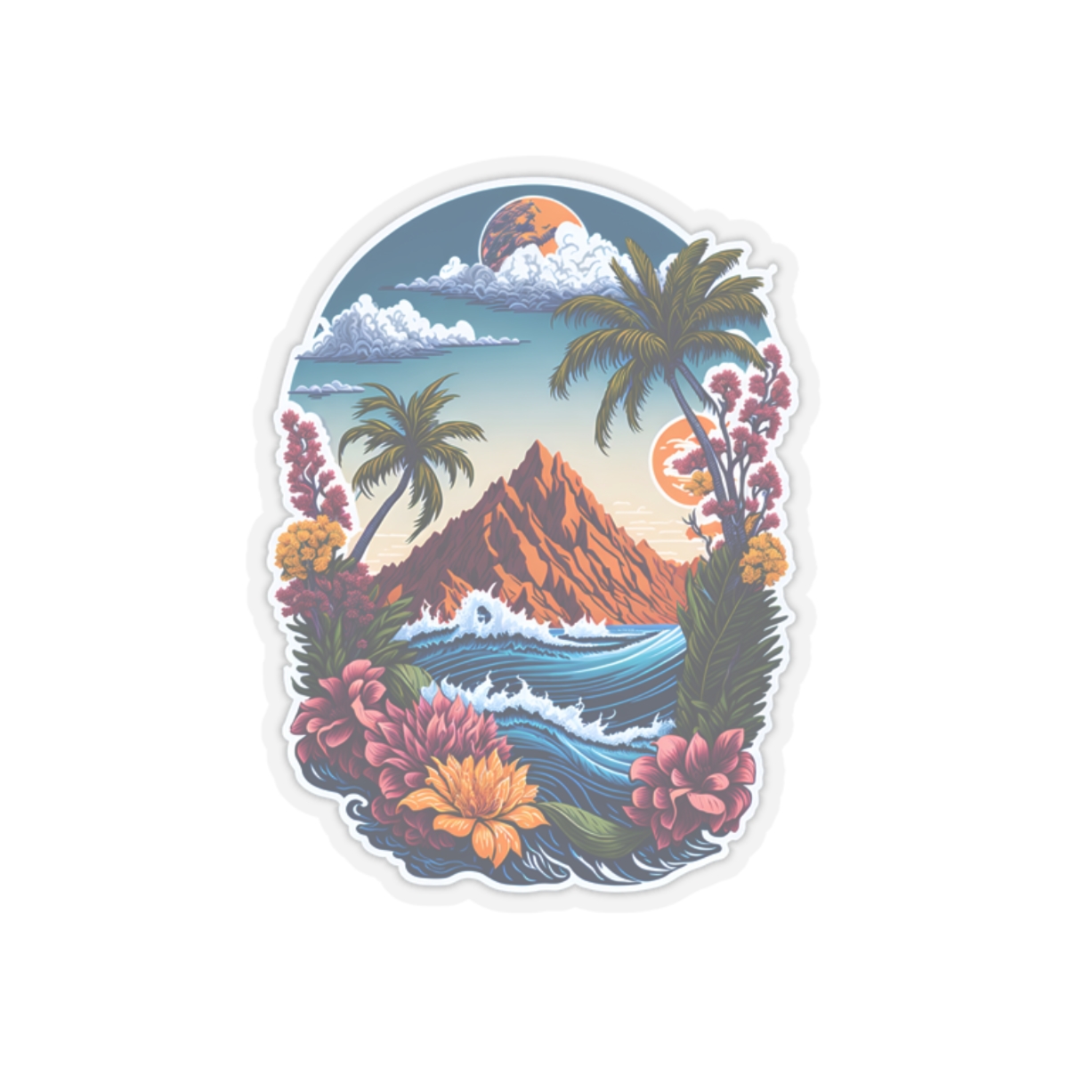 Kiss-Cut Stickers beautiful colorful island stickers, aesthetic stickers