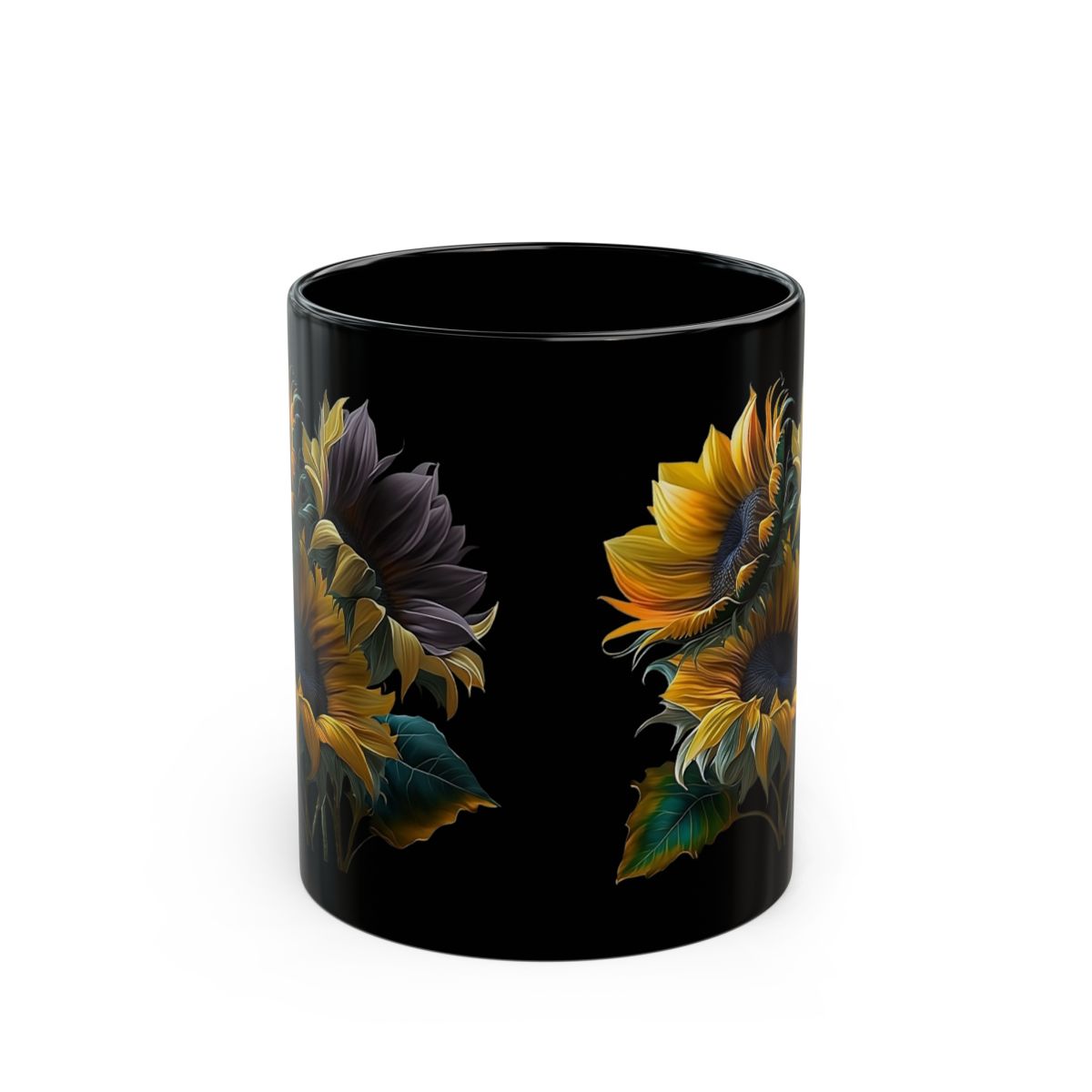 Clear Sunny Blooms Black Background 11oz Black Mug