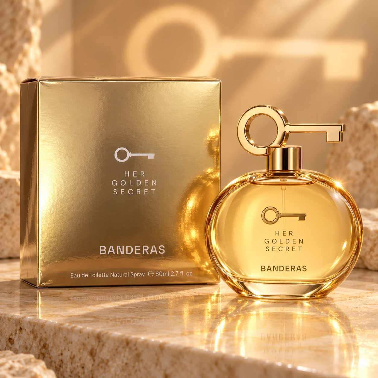 Her Golden Secret 80 ml bottle beside its gold and black box