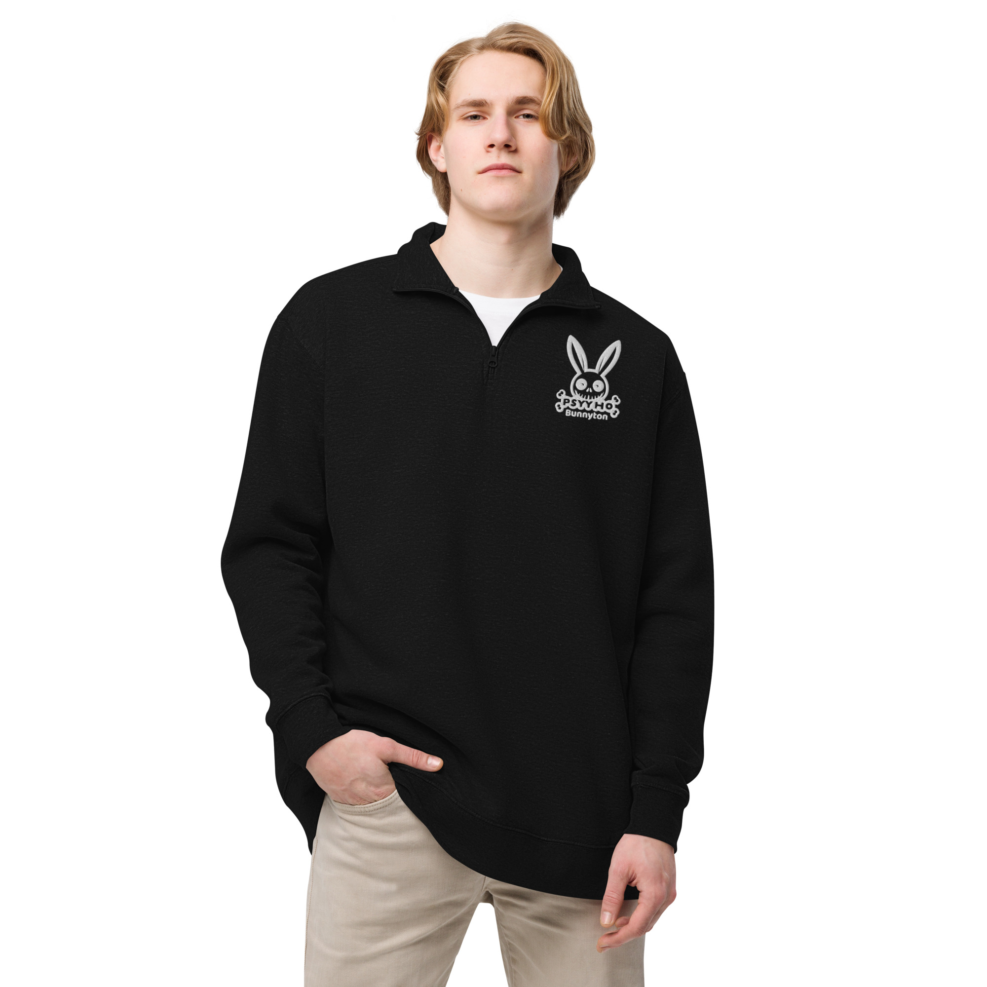 Unisex fleece pullover PSYYHO BUNNYTON Embroidered White Logo