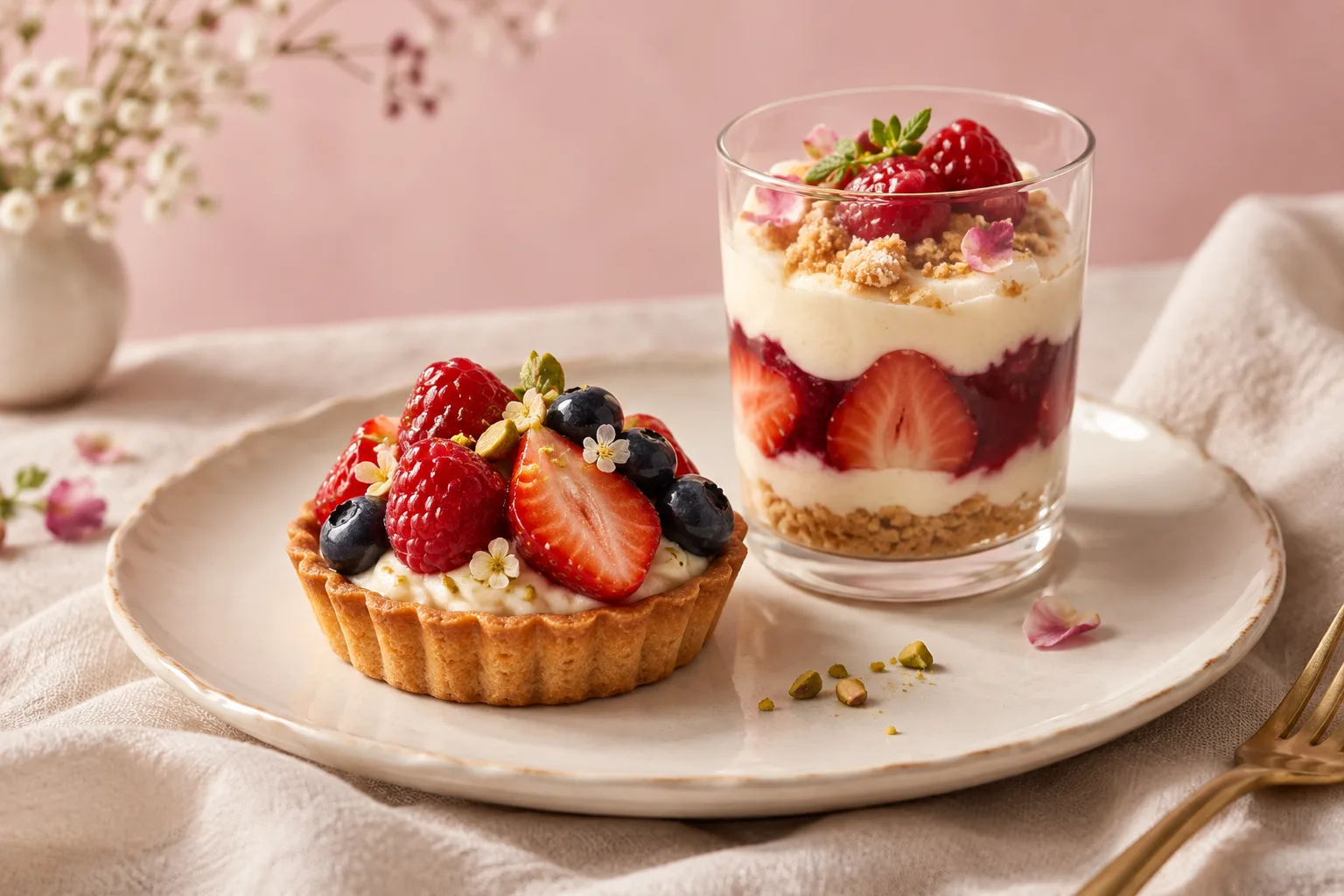Fruit desserts in a warm setting