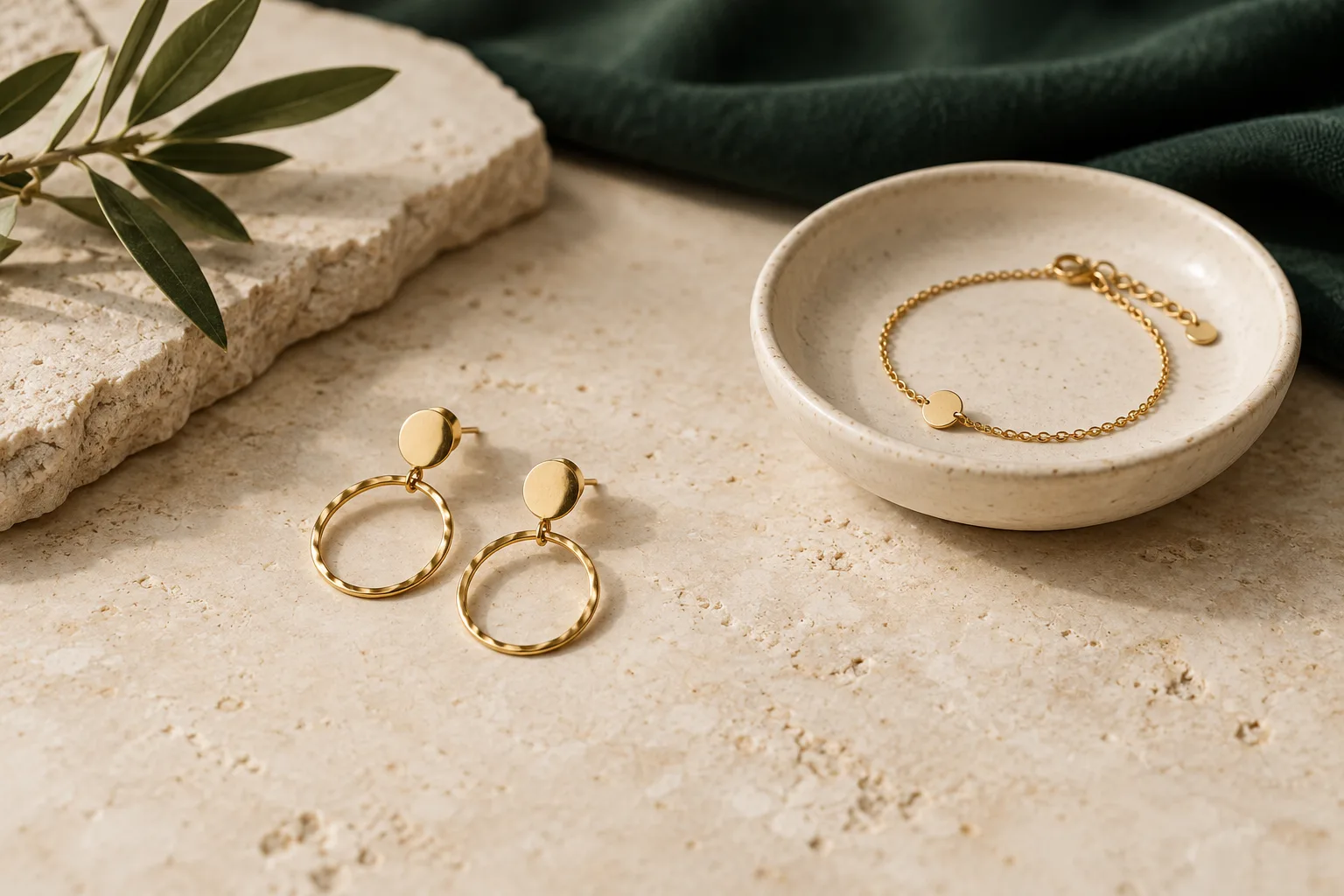 Earrings and accessories on stone and ceramic