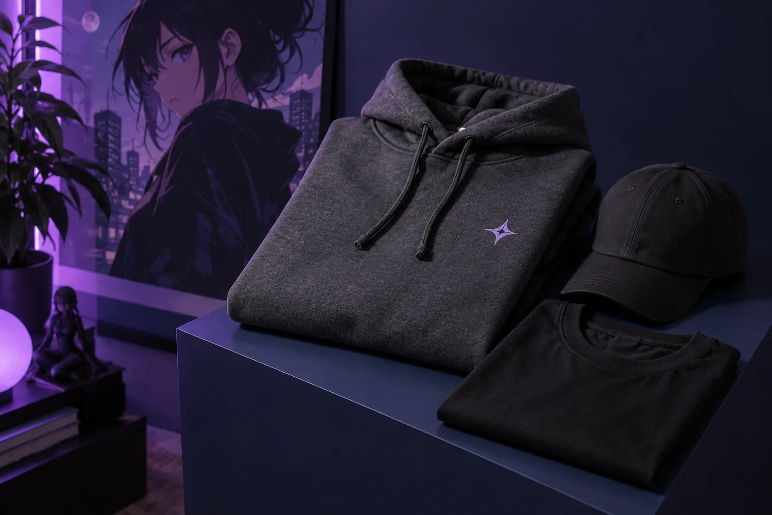 Clothing garments in an anime-inspired composition