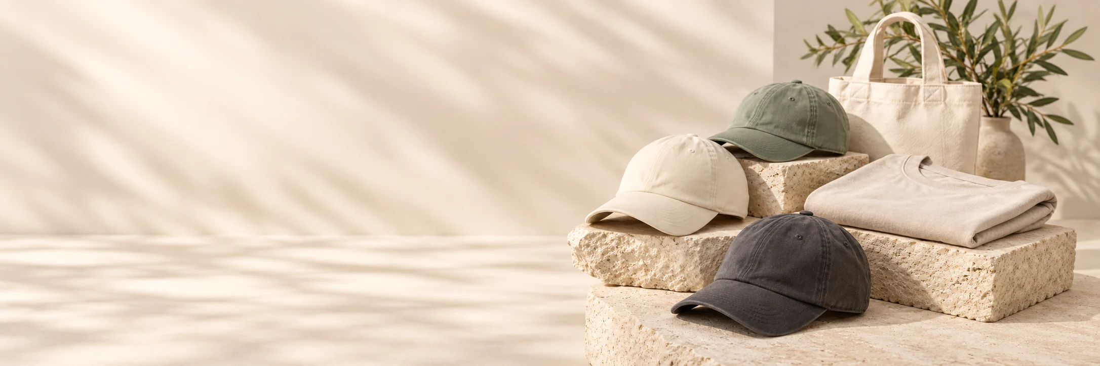 Composición panorámica de gorras y prendas de estilo cotidiano