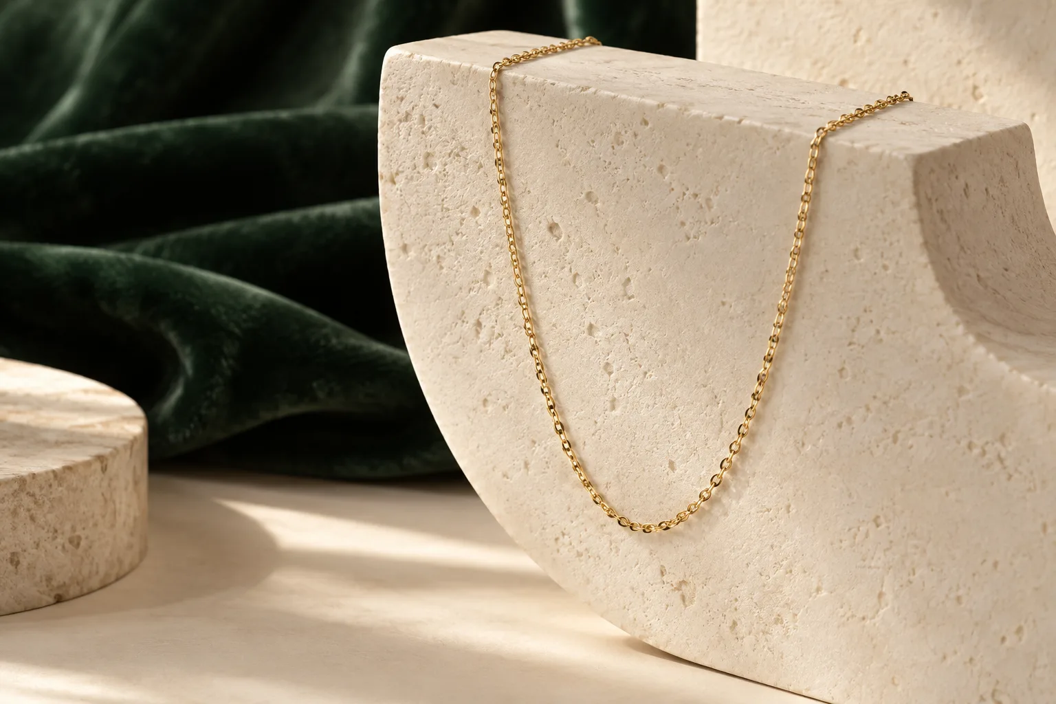 Gold-tone necklace on stone